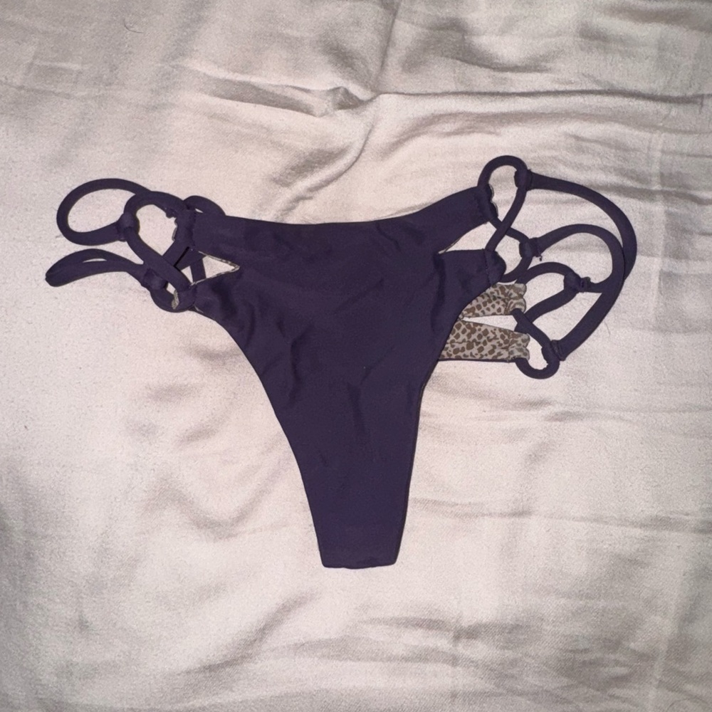 Acacia Swimwear Purple Bikini Bottom with Leopard Print
